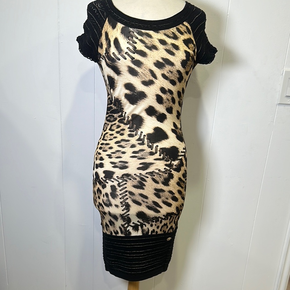 Roberto Cavalli dress animal print bodycon logo size XS